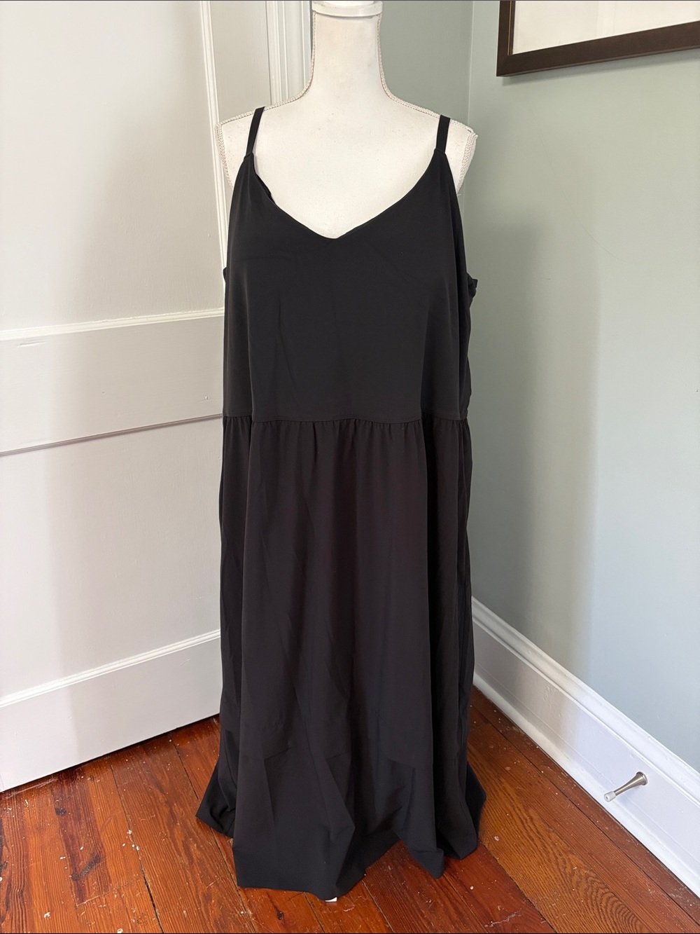 Athleta Black Spaghetti-Strap Maxi Dress Athletic Travel size 3X